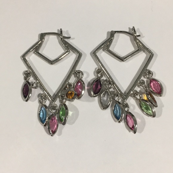 Silver Dangling Color Stones 💎 Earrings - Picture 4 of 4